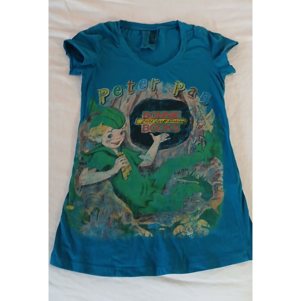 Youth Zara Peter Pan Graphic Tee M Blue Green Whimsical Fairy Cottage-Core Rare